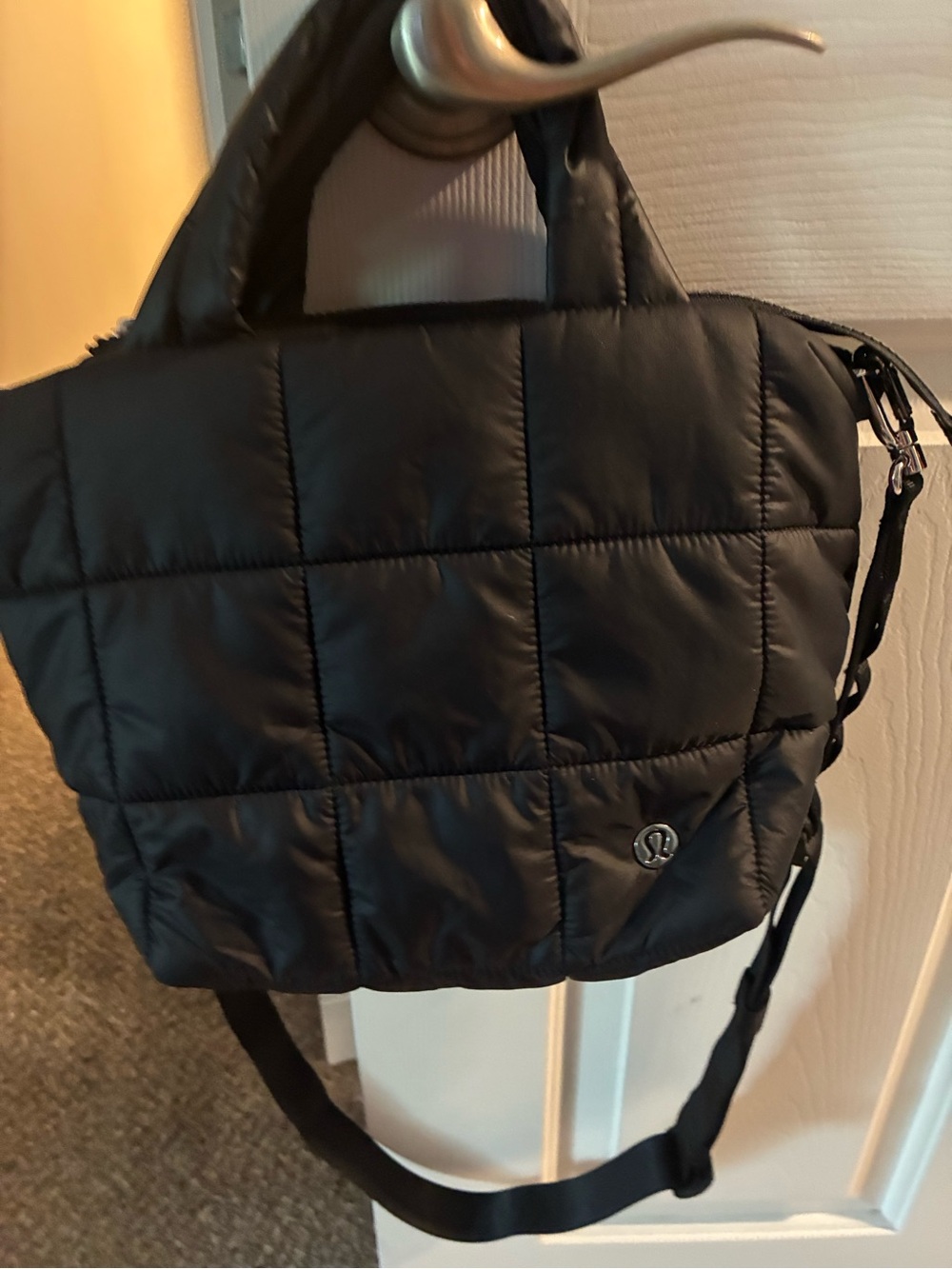 lululemon athletica Black Quilted Nylon Messenger Bag